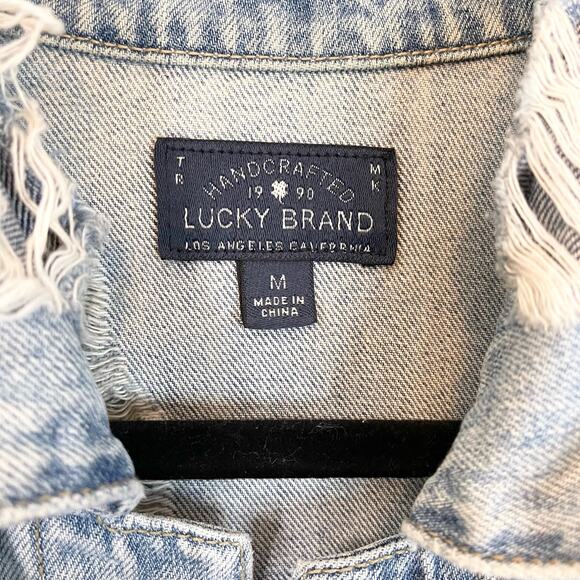 Lucky Brand Women Light Blue Long Sleeve Distressed Denim Button Up Shirt Medium - Picture 4 of 11